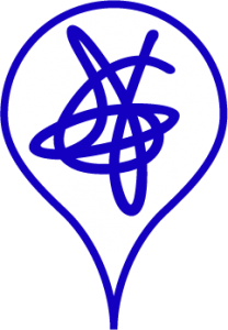 the image shows a blue squiggle inside a white circular map pin