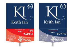 Keith Ian Estate Agents sale boards supporting Herts Mind Network